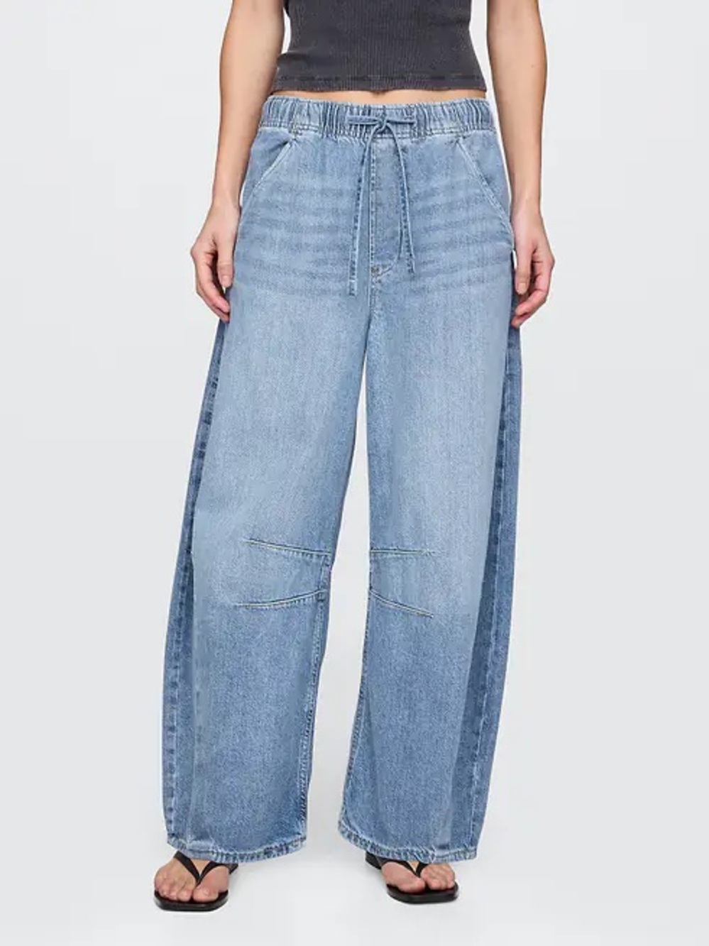 Gap Mid Rise UltraSoft Easy Horseshoe Jeans Drawstring Light Wash Blue Small